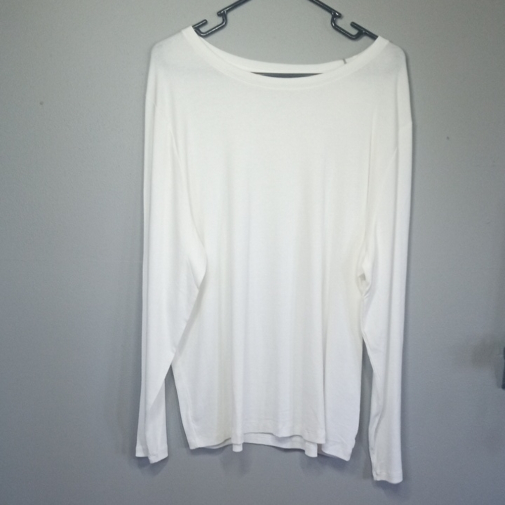 A New Day Women's White Long Sleeve Ribbed Tee Size 2XL
